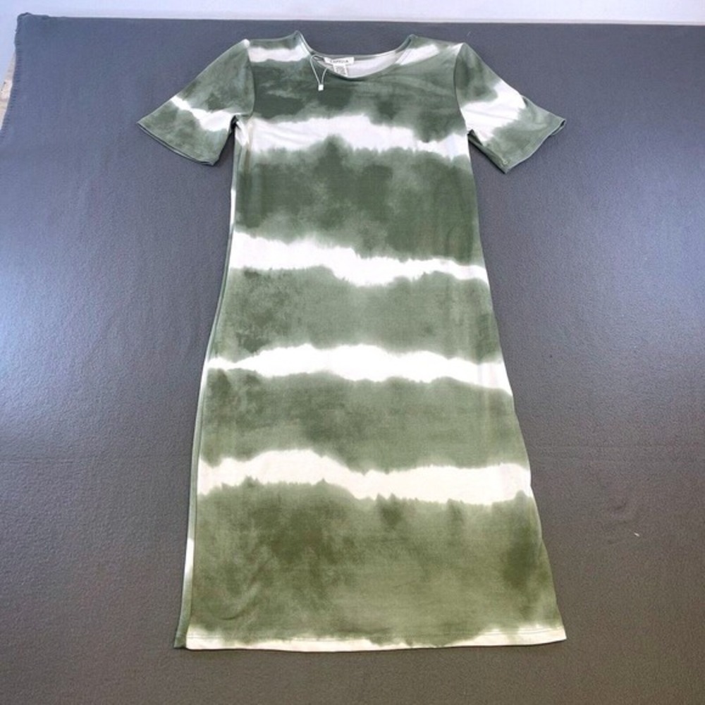 Capella Women T-Shirt Dress Green White Tie Dye Large Boho Casual‎ BD3214